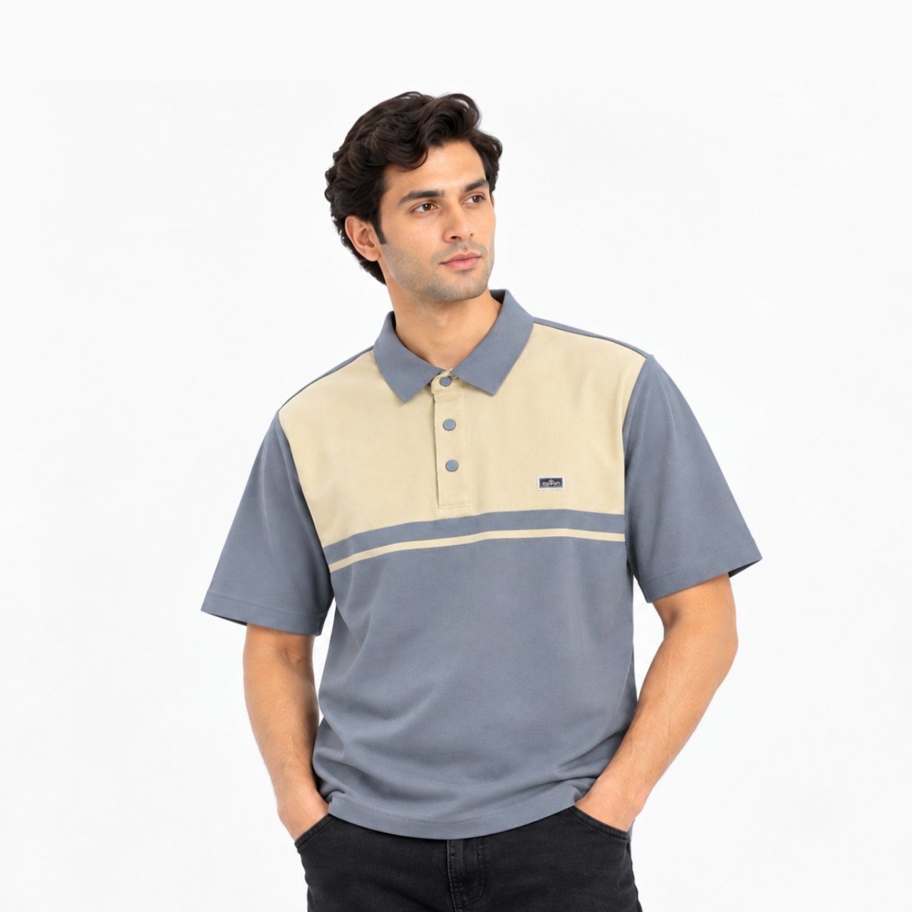Cream & Grey Color Block Polo