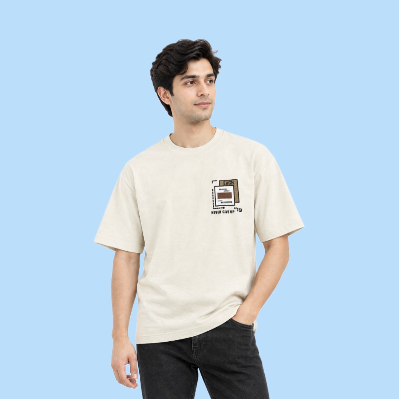 Cream Graphic Printed Drop Shoulder