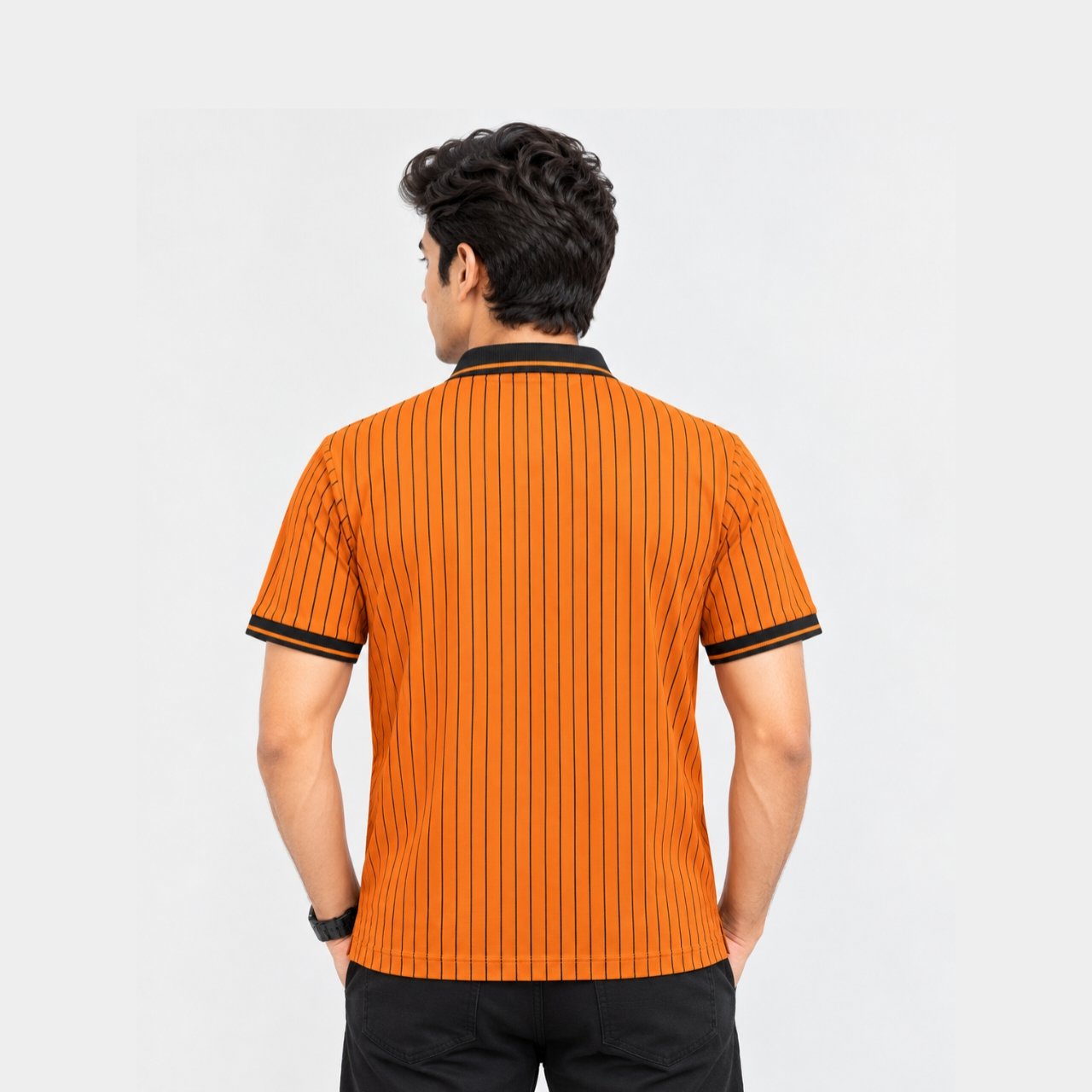 Vertical Stripe Half-Zip Polo T-Shirt - view 3