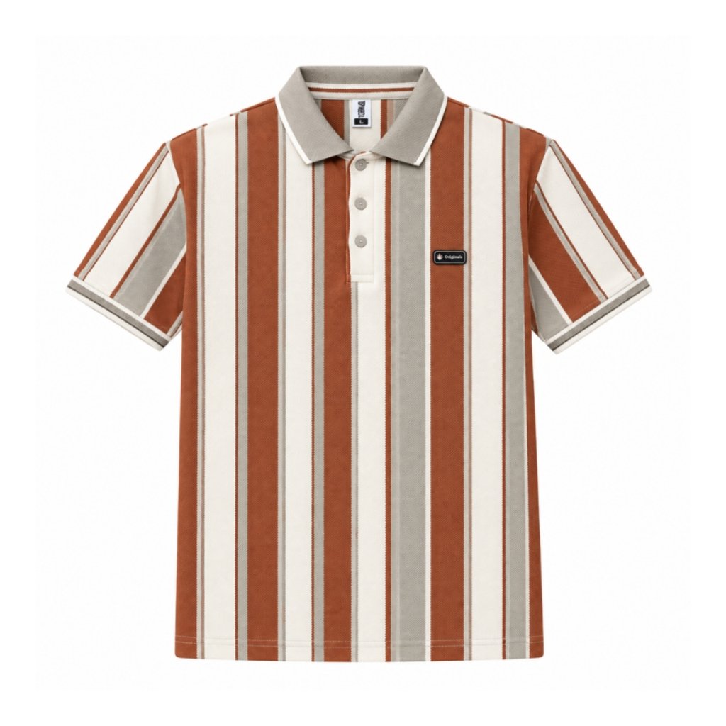 Rust Brown & Cream Vertical Stripe Polo T-Shirt preview