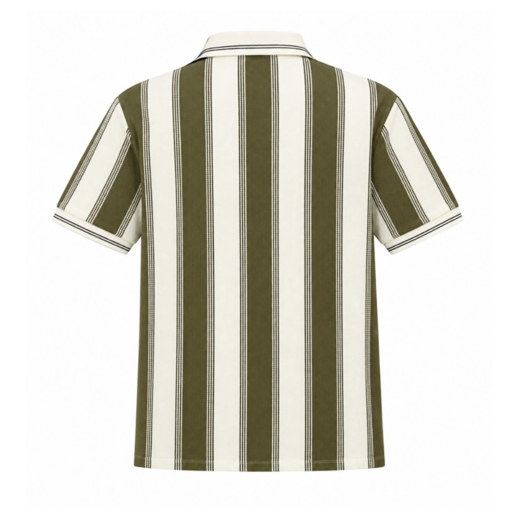 Olive Green & Cream Vertical Stripe Polo T-Shirt - view 3