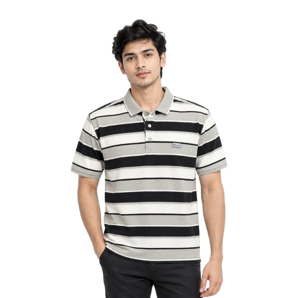 Black & Grey Striped Polo T-Shirt